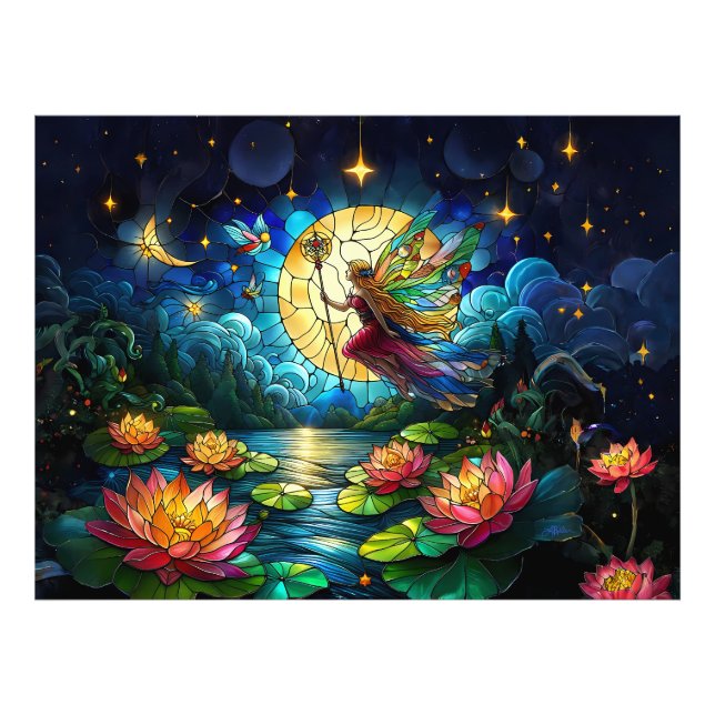 Stained Glass Moonlight Flight Fairy  Photo Print (Front)