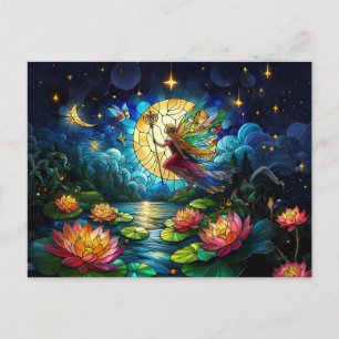 Stained Glass Moonlight Flight Fairy Postcard