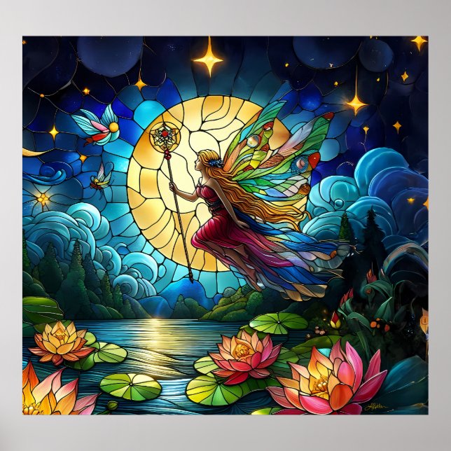 Stained Glass Moonlight Flight Fairy  Poster (Front)