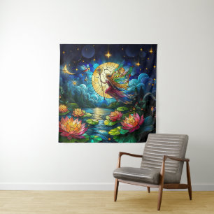 Stained Glass Moonlight Flight Fairy Tapestry