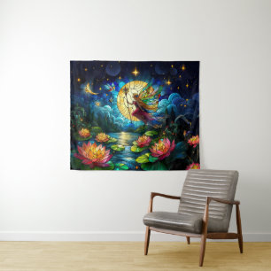 Stained Glass Moonlight Flight Fairy Tapestry