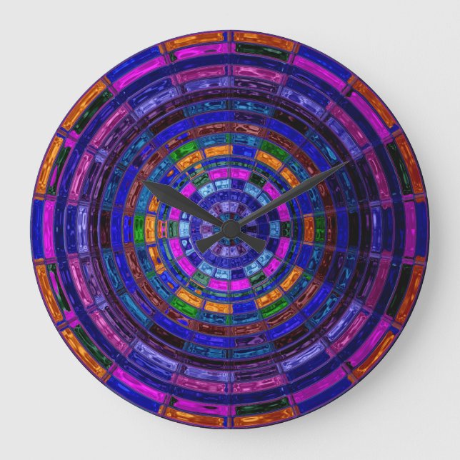 Stained Glass Mosaic Abstract #3 Large Clock (Front)