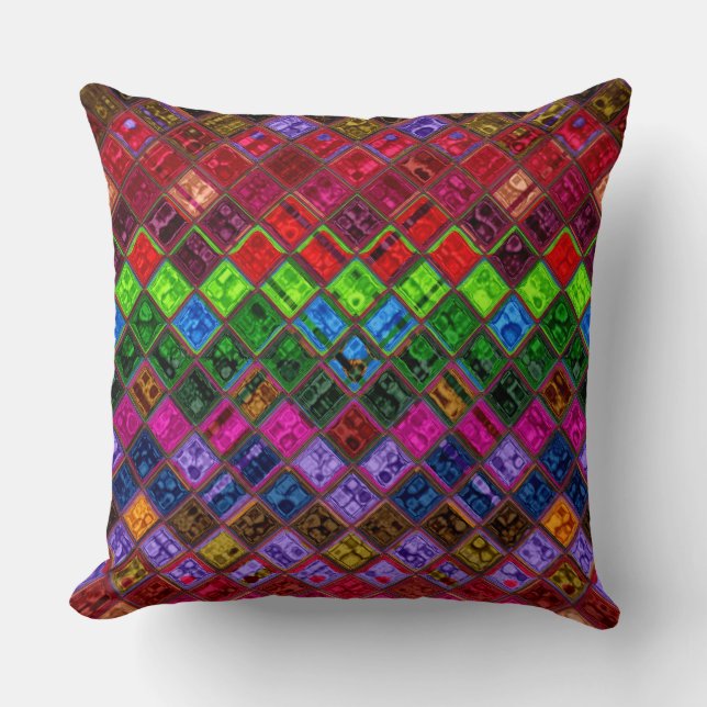 Stained Glass Mosaic Pattern Throw Pillow (Front)