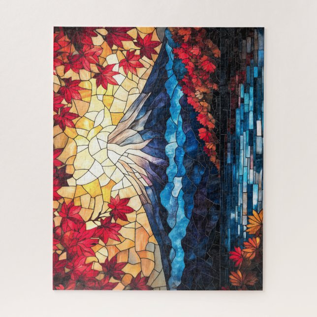 Stained Glass Mount Fuji – Japanese Art Jigsaw Puz Jigsaw Puzzle (Vertical)
