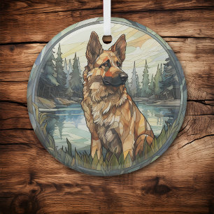 Stained Glass Mountain German Shepherd Dog Ornament