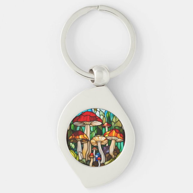 Stained Glass Mushroom Art Keychain (Front)