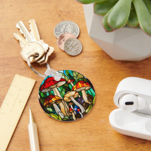 Stained Glass Mushroom Art Keychain