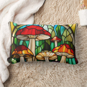 Stained Glass Mushroom Art Lumbar Pillow