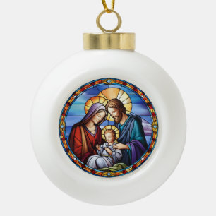 Stained Glass Nativity Christmas Ceramic Ball Christmas Ornament