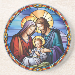  Stained Glass Nativity Christmas Coaster