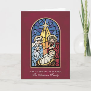 Stained Glass Nativity Christmas Greeting Card