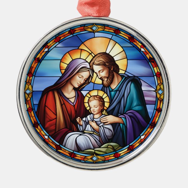  Stained Glass Nativity Christmas Metal Ornament (Front)