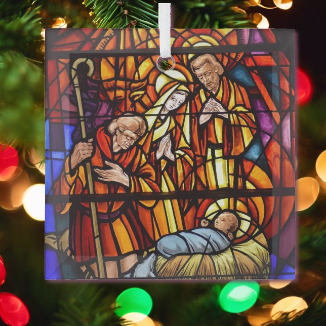 Stained Glass Nativity Image Baby Jesus Glass Ornament (Creator Uploaded)