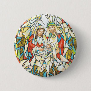 Stained Glass Nativity Painting 2 Inch Round Button