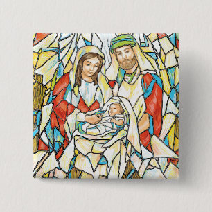 Stained Glass Nativity Painting 2 Inch Square Button