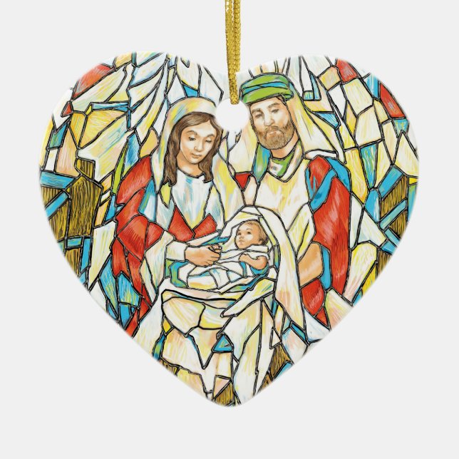 Stained Glass Nativity Painting Ceramic Ornament (Front)