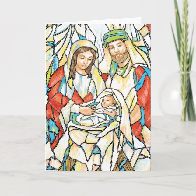 Stained Glass Nativity Painting Holiday Card (Front)