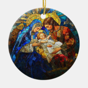 Stained Glass Nativity Scene Ceramic Ornament