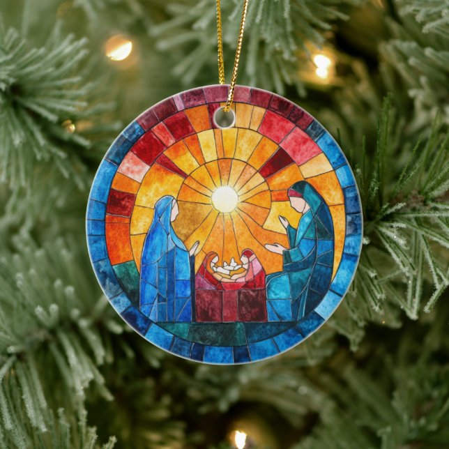 Stained Glass Nativity Scene Christmas Ornament (Tree)