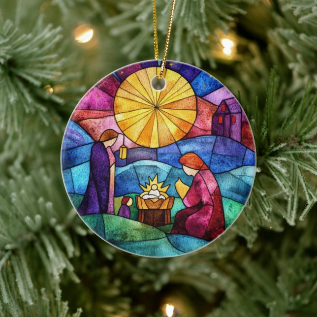 Stained Glass Nativity Scene Christmas Ornament (Tree)