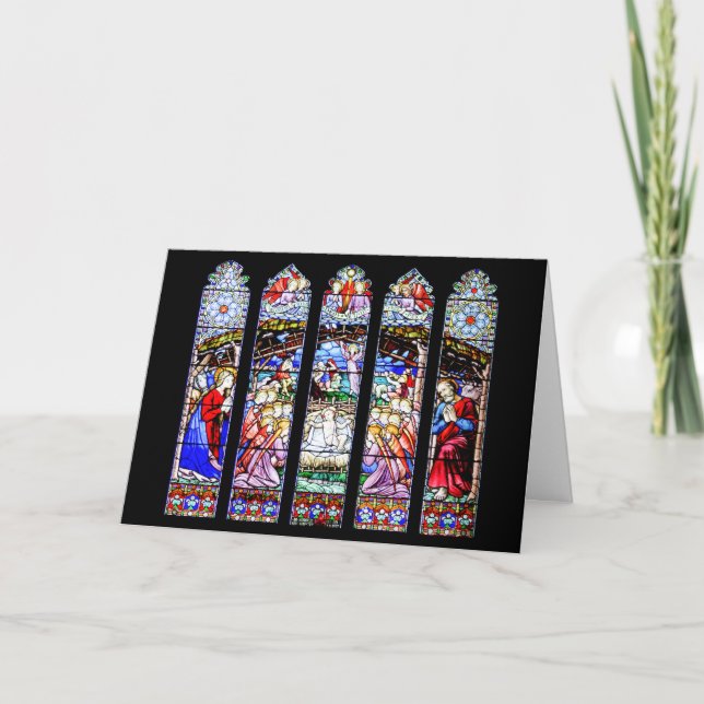Stained Glass Nativity Scene Holiday Card (Front)