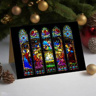 Stained Glass Nativity Scene Holiday Card