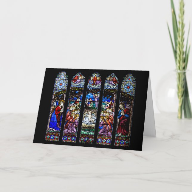 Stained Glass Nativity Scene Holiday Card (Front)