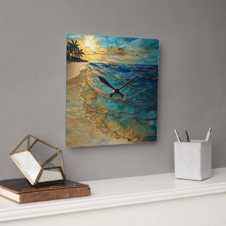 Stained Glass Ocean Beach Wall Clock