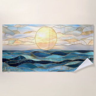 Stained Glass Ocean Sunset Beach Towel