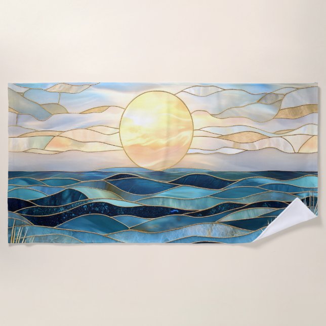 Stained Glass Ocean Sunset Beach Towel (Front)