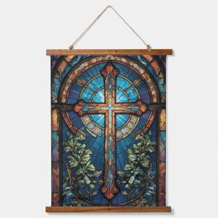 Stained Glass of Christian Cross Hanging Tapestry