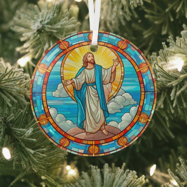 Stained Glass of Jesus Ascending to heaven Glass Ornament (Insitu)