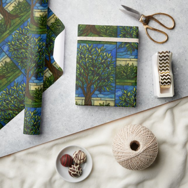Stained Glass Olive Tree Wrapping Paper – Nature  (Crafts)