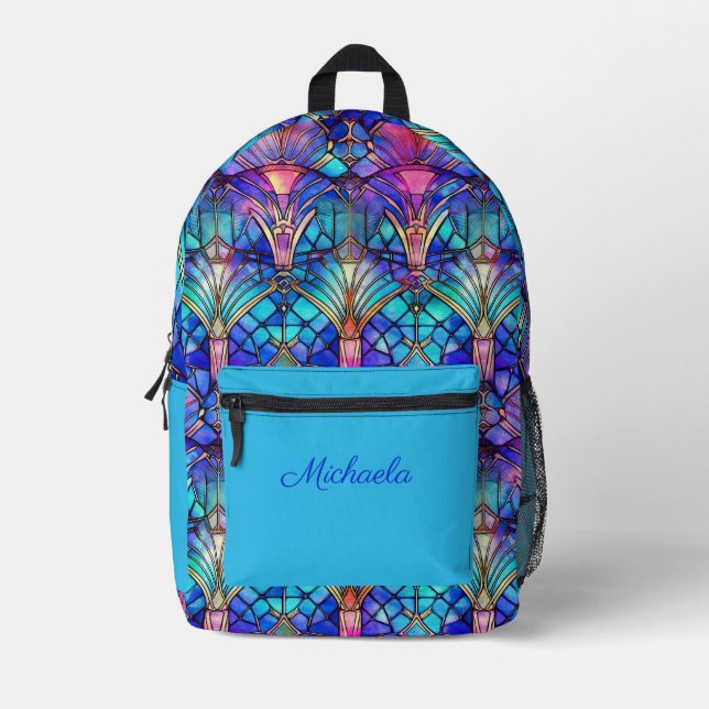 Stained Glass on Turquoise ver.# 2 - Personalized Printed Backpack (Front)