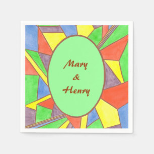 Stained glass oval frame personalized napkins