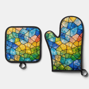 Stained glass oven mitt & pot holder set