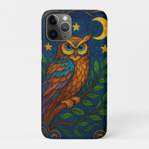 Stained Glass Owl Under the Moon and Stars iPhone 11 Pro Case