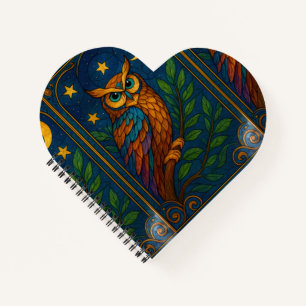 Stained Glass Owl Under the Moon and Stars Notebook