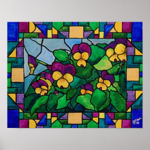 Stained Glass Pansies Poster