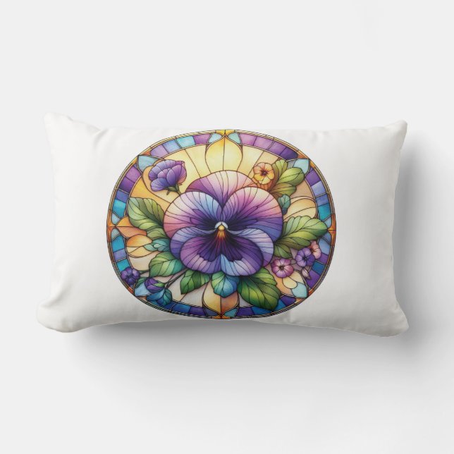 Stained Glass Pansy Flower Lumbar Pillow (Front)