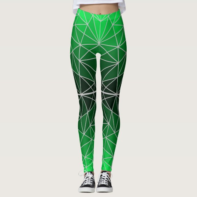 Stained glass pattern 02.Green.LGrey Line BG Leggings (Front)