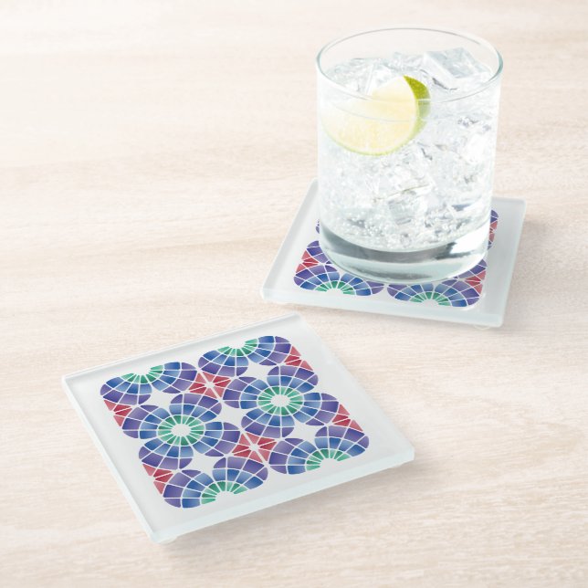 Stained Glass (Pattern - Daylight) Glass Coaster (Angled)