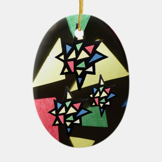 Stained Glass Pattern with 3 Stars Oval Ornament (Front)