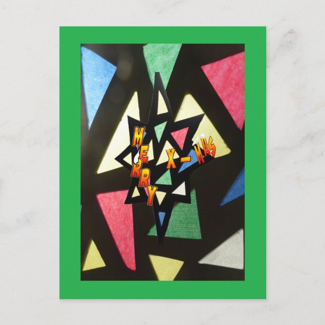 Stained Glass Pattern Xmas Star Green Postcard (Front)