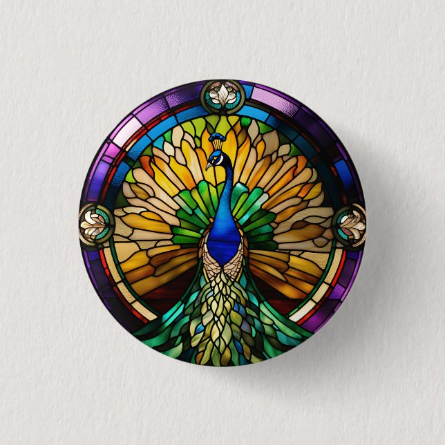Stained Glass Peacock 1 Inch Round Button (Front)