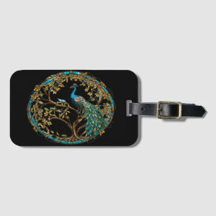 Stained Glass Peacock Autumn Tree Luggage Tag