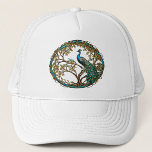 Stained Glass Peacock Autumn Tree Trucker Hat