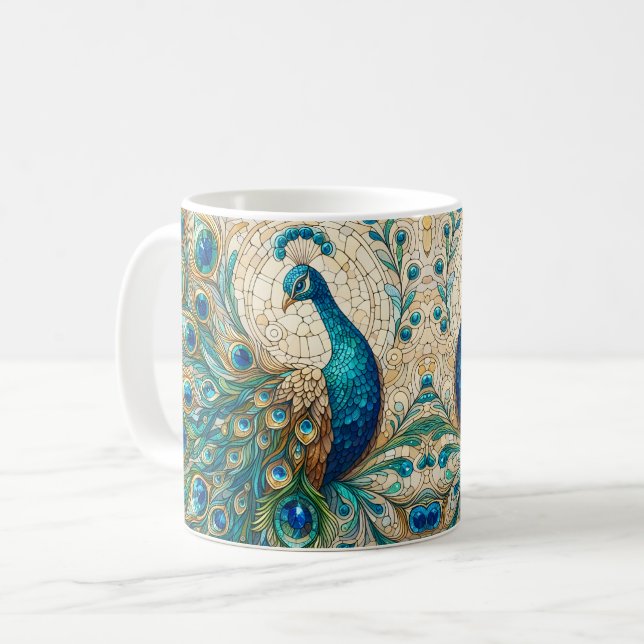 Stained Glass Peacock Coffee Mug (Front Left)