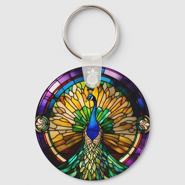 Stained Glass Peacock Keychain (Front)