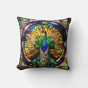 Stained Glass Peacock Throw Pillow